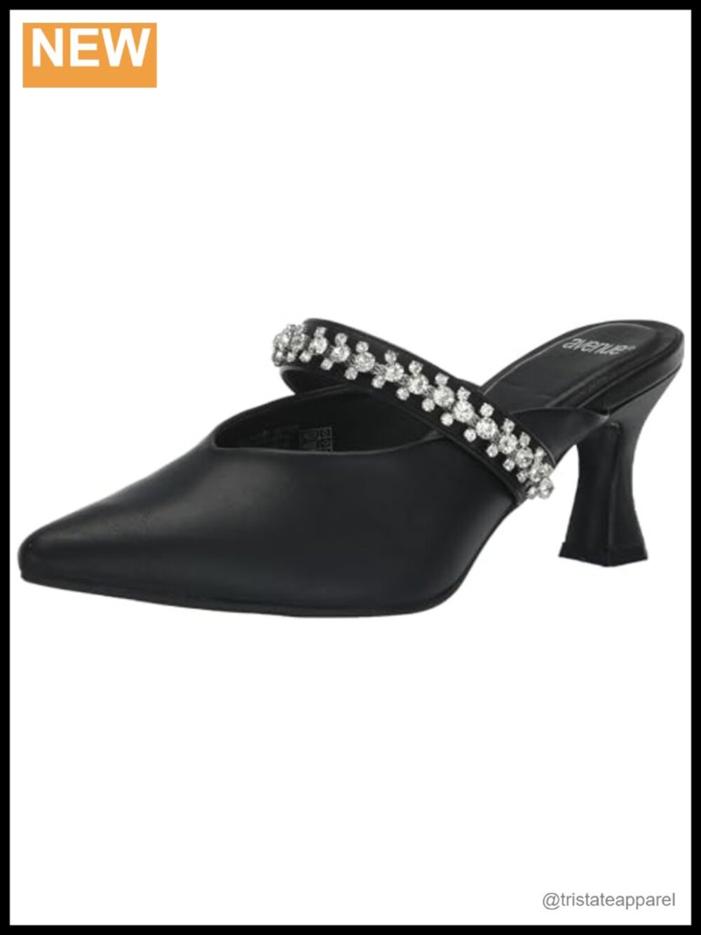 EVANS Wide Fit Faux Leather Diamante Strap Pointed Toe Block Heel Slip-On Shoes